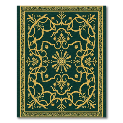 Deep Green Floral Gold Medallion Rug