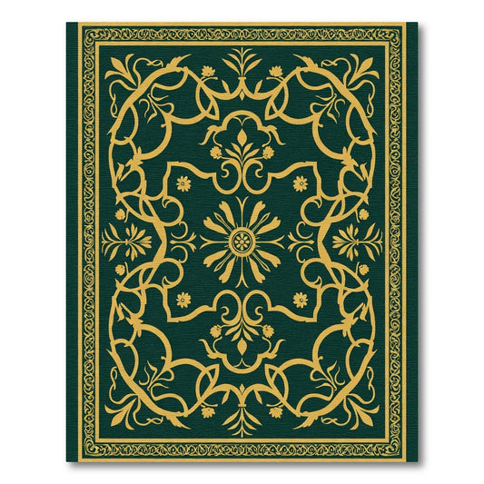 Deep Green Floral Gold Medallion Rug