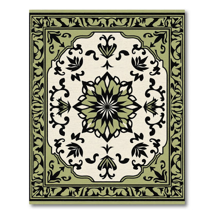 Olive Black Floral Medallion Vintage Rug
