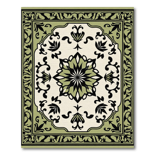 Olive Black Floral Medallion Vintage Rug