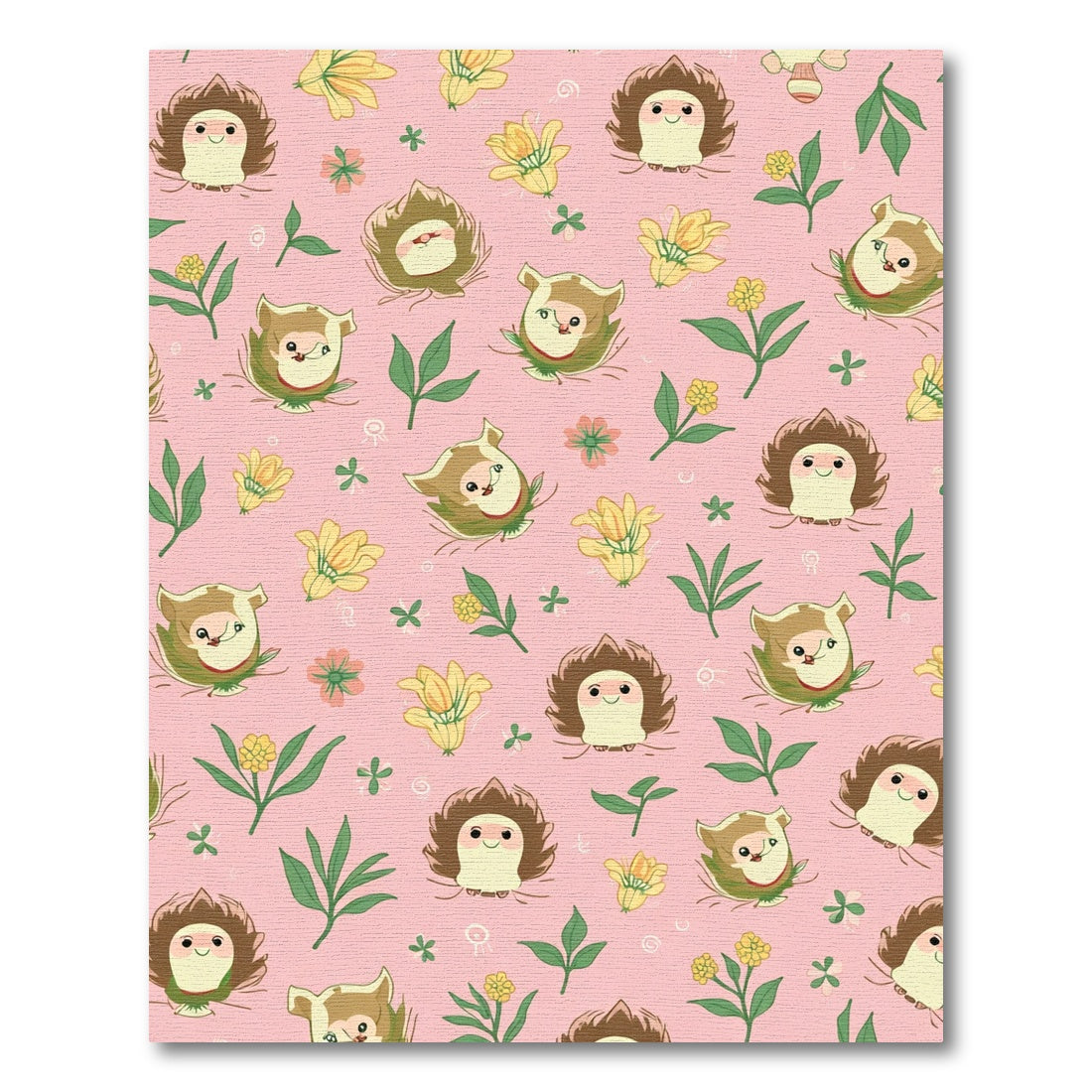 Whimsical Woodland Creatures Floral Pattern Rug