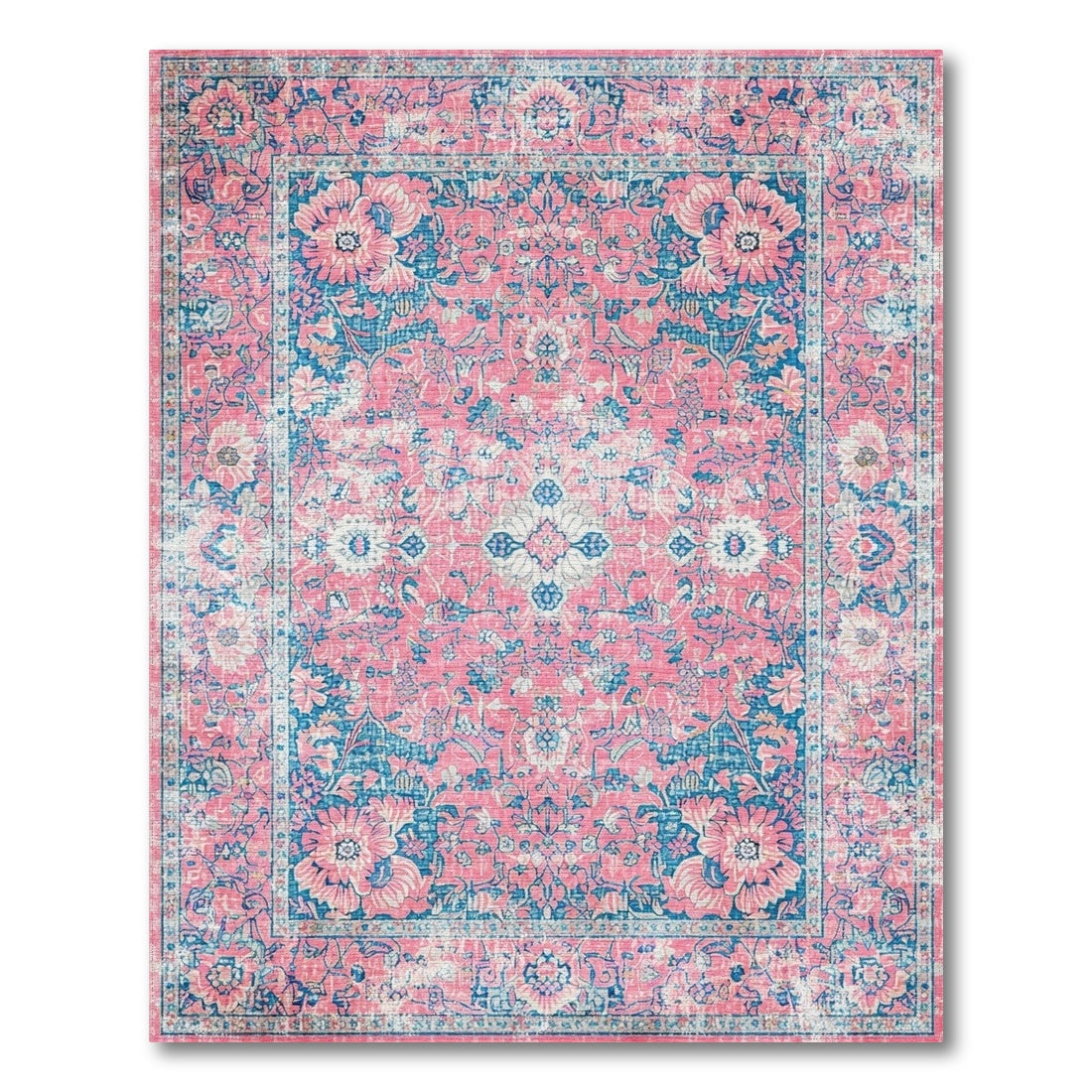 Pink Distressed Vintage Pink Floral Distressed Vintage Area Rug