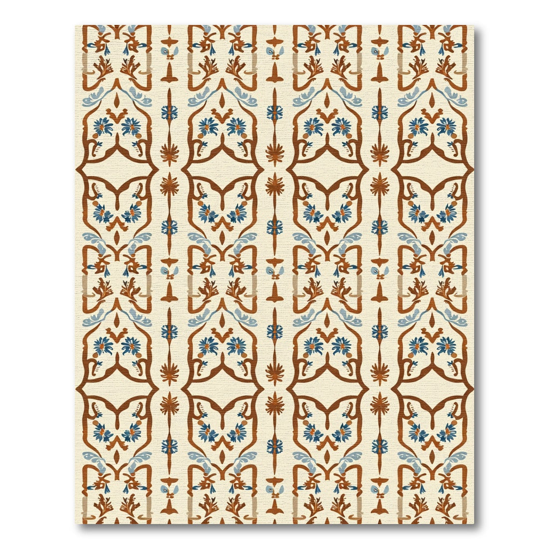 Cream Brown Blue Floral Arch Rug