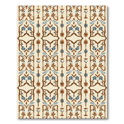 Cream Brown Blue Floral Arch Rug