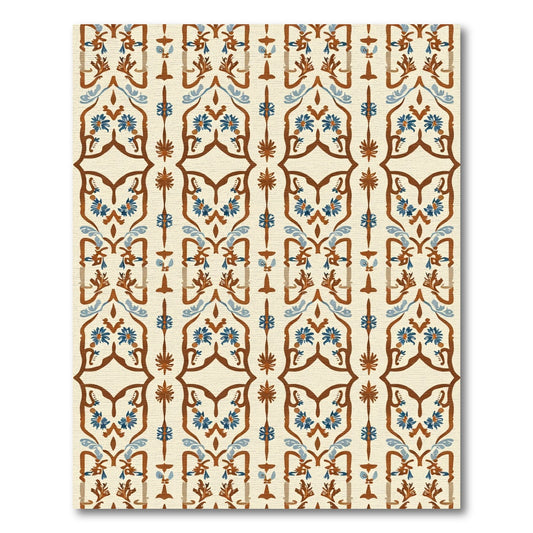 Cream Brown Blue Floral Arch Rug