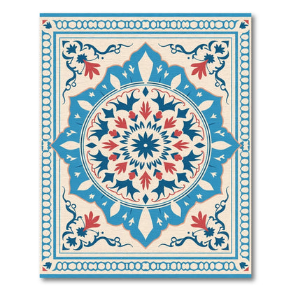 Navy Red Floral Medallion Cream Border Rug