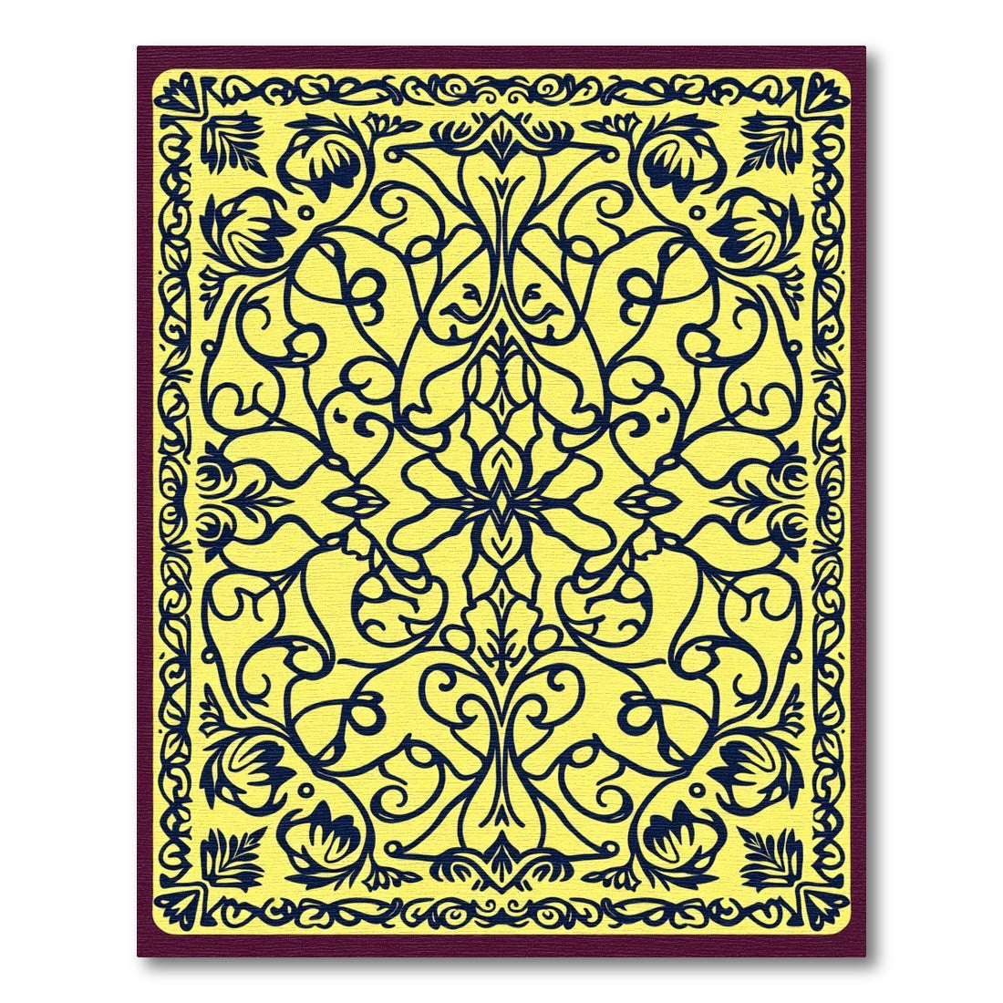 Yellow Indigo Scrolling Floral Vine Rug