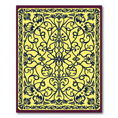 Yellow Indigo Scrolling Floral Vine Rug