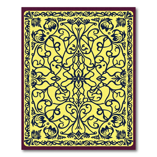 Yellow Indigo Scrolling Floral Vine Rug