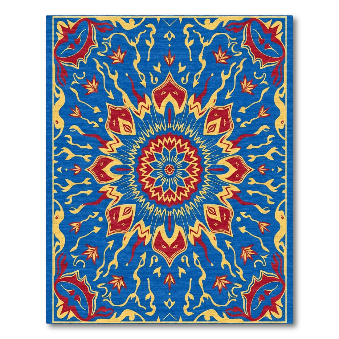 Bold Crimson Star Floral Medallion Rug