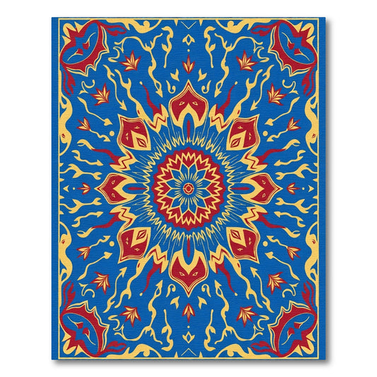 Bold Crimson Star Floral Medallion Rug