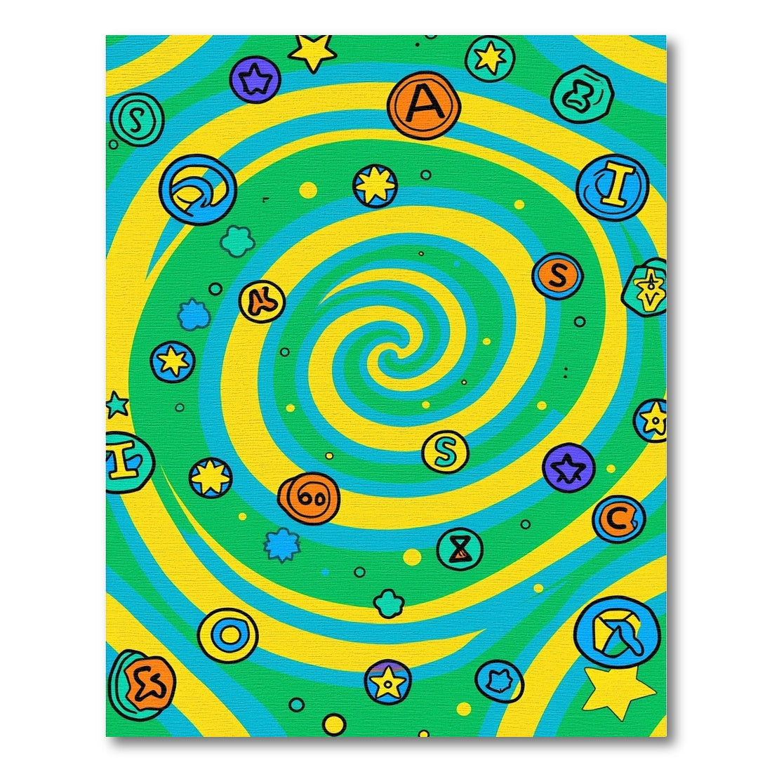 Vibrant Swirl Letters and Shapes Rug