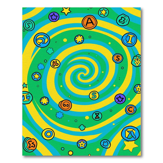 Vibrant Swirl Letters and Shapes Rug