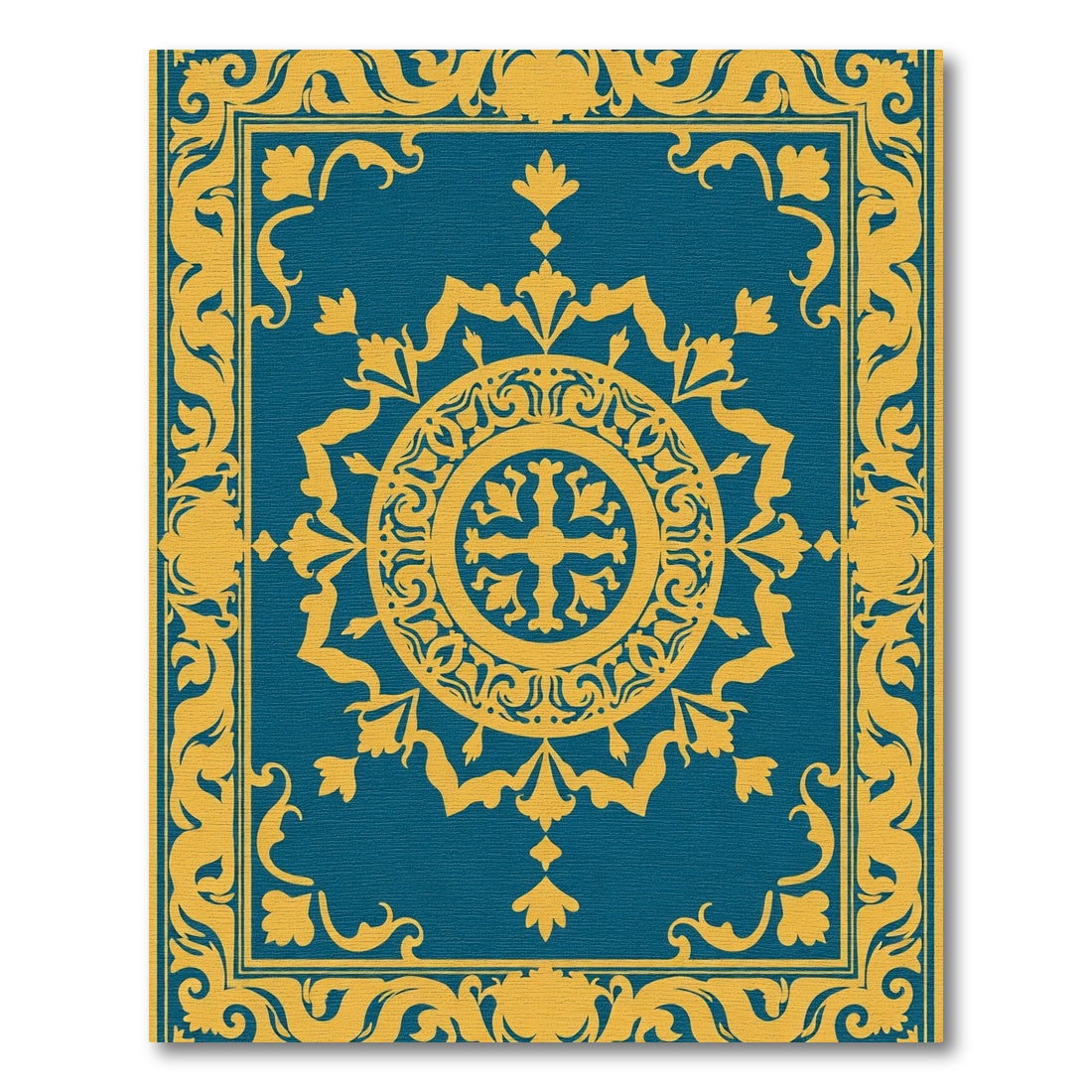 Deep Blue Floral Medallion Frame Rug