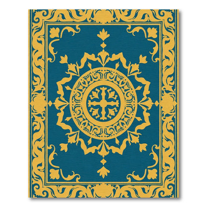 Deep Blue Floral Medallion Frame Rug