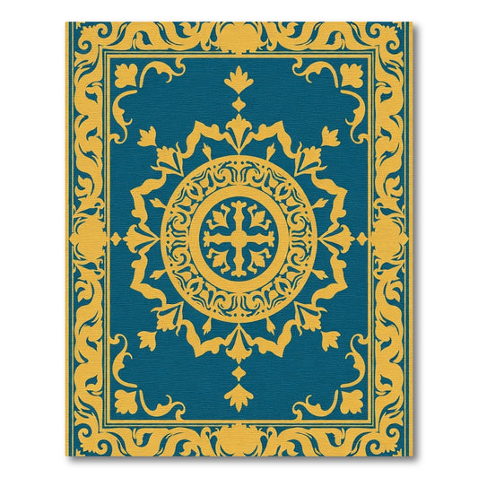 Deep Blue Floral Medallion Frame Rug