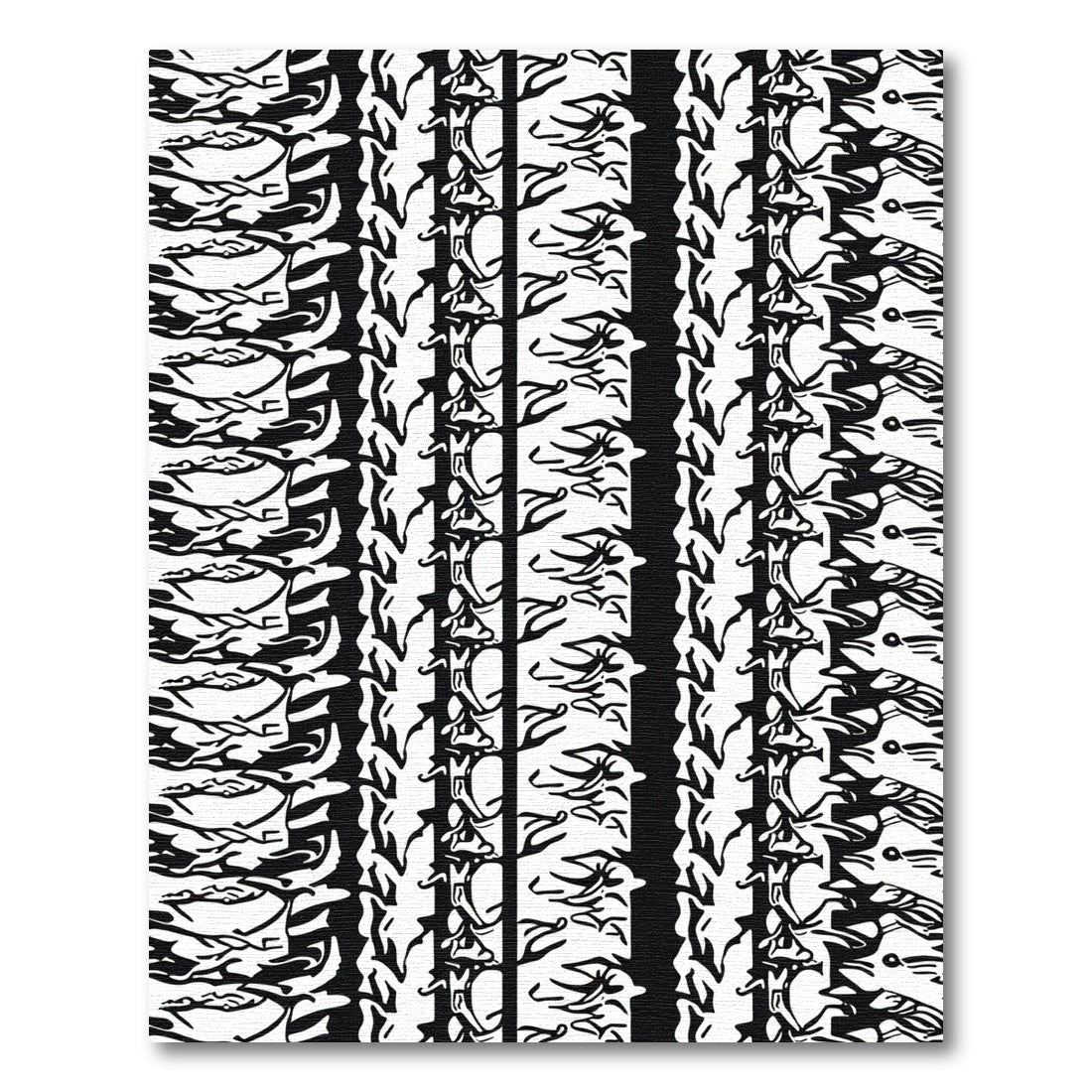 Black White Stylized Bird Border Rug