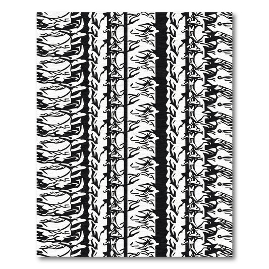 Black White Stylized Bird Border Rug