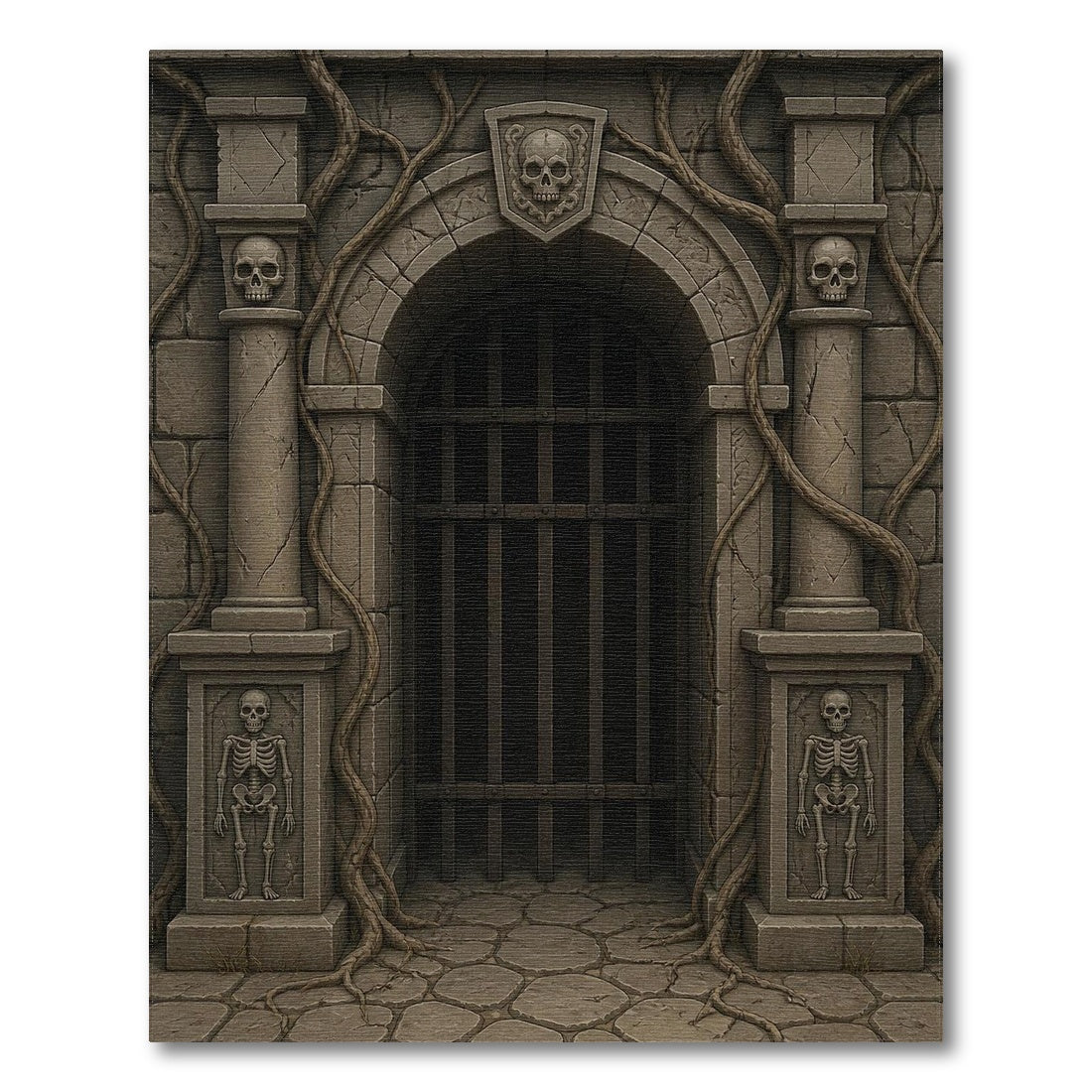 Gothic Dungeon Skull Arch Grey Area Rug