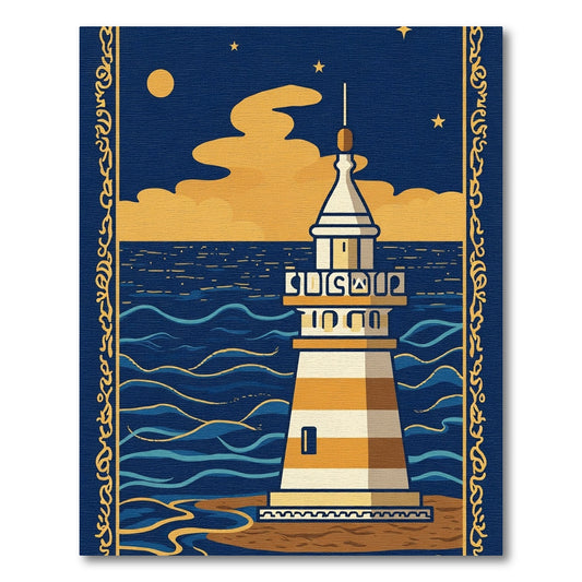 Coastal Lighthouse Stripped Horizon Swirls Rug