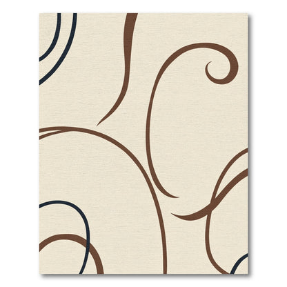 Cream Brown Swirl Lines Rug