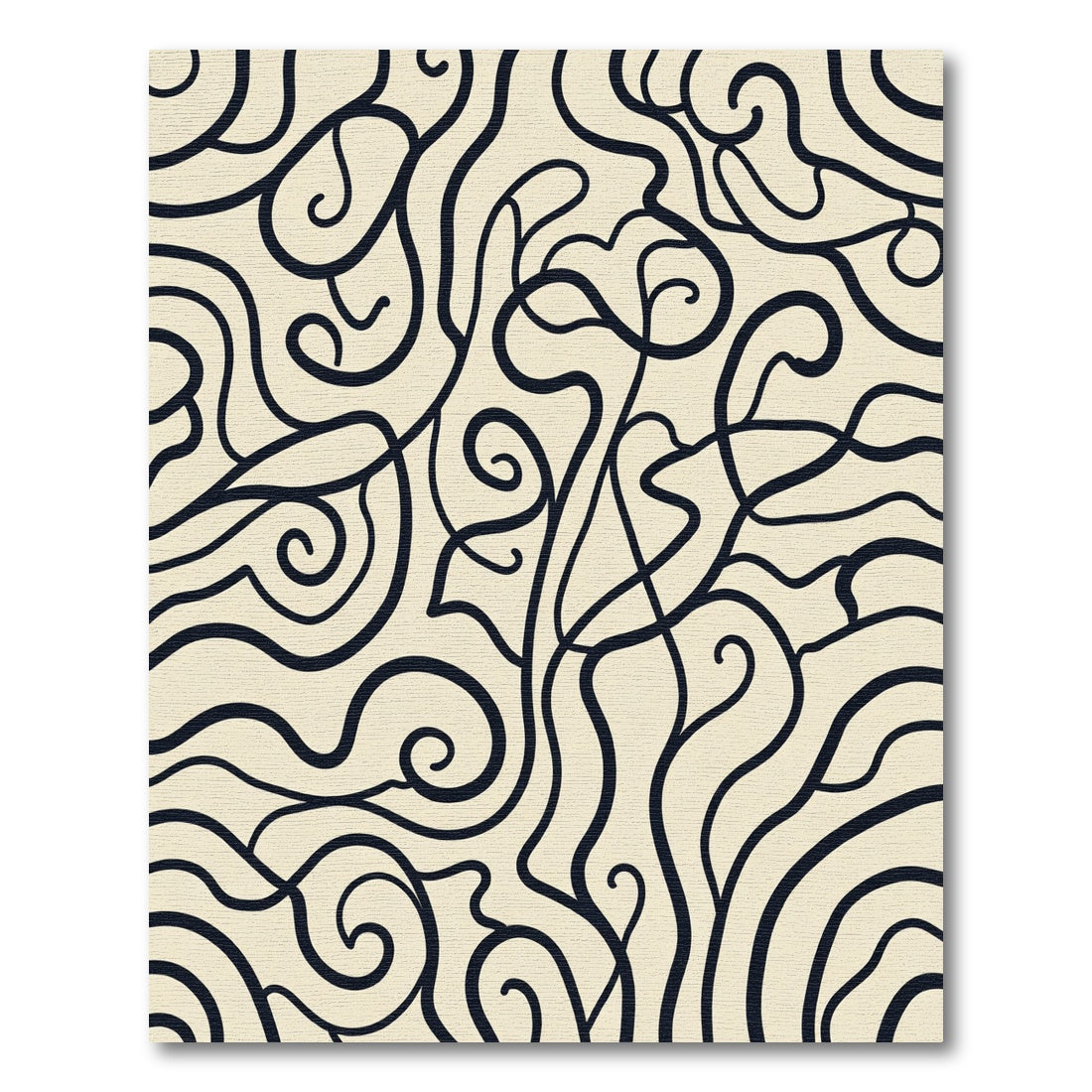Cream Swirl Botanical Outline Rug