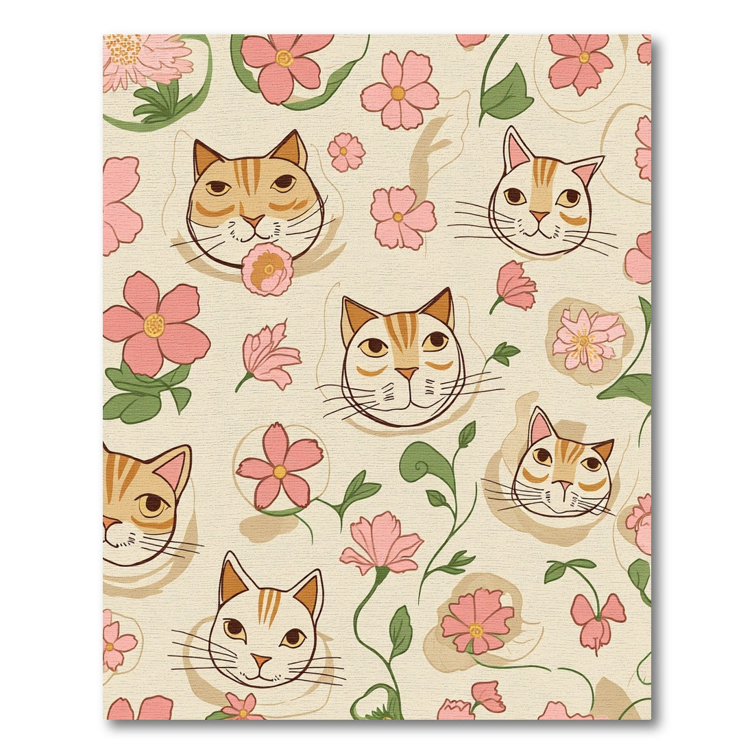 Whimsical Pink Floral Cat Faces Rug