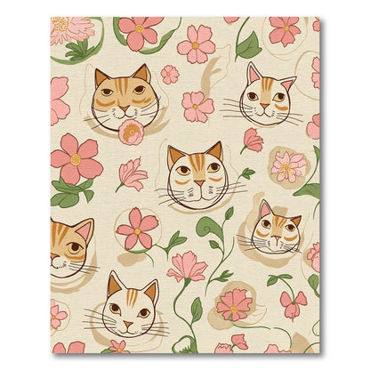 Whimsical Pink Floral Cat Faces Rug