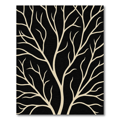 Cream Tree Branch Black Composition Rug