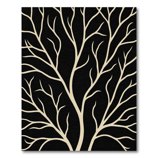 Cream Tree Branch Black Composition Rug