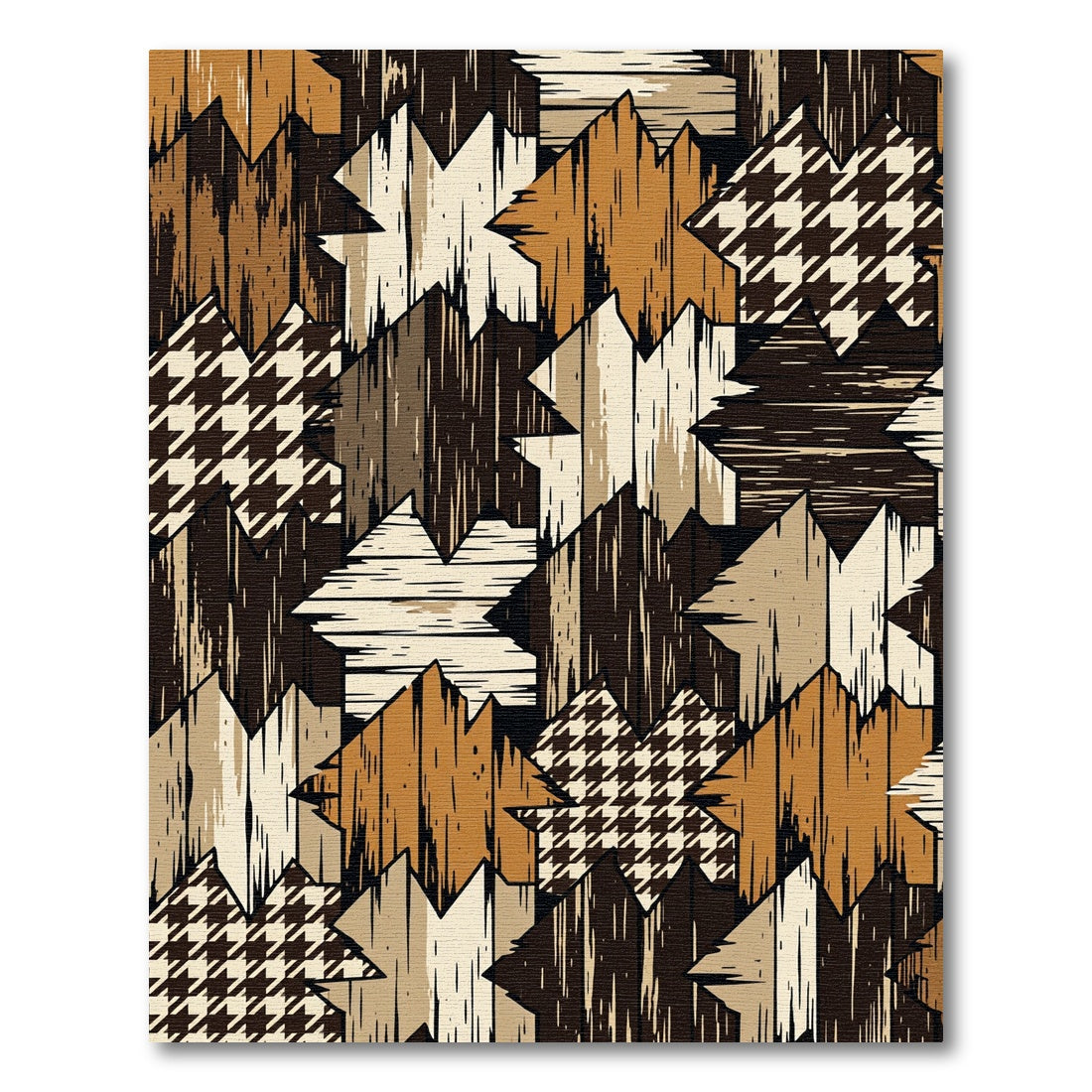 Rustic Houndstooth Wood Patchwork Quilt Rug