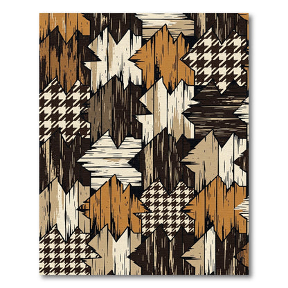Rustic Houndstooth Wood Patchwork Quilt Rug