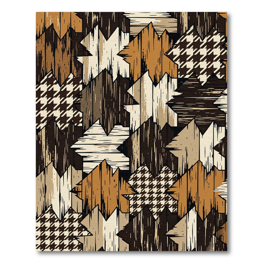 Rustic Houndstooth Wood Patchwork Quilt Rug