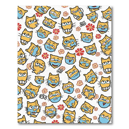 Wacky Yellow Blue Cat Faces Rug