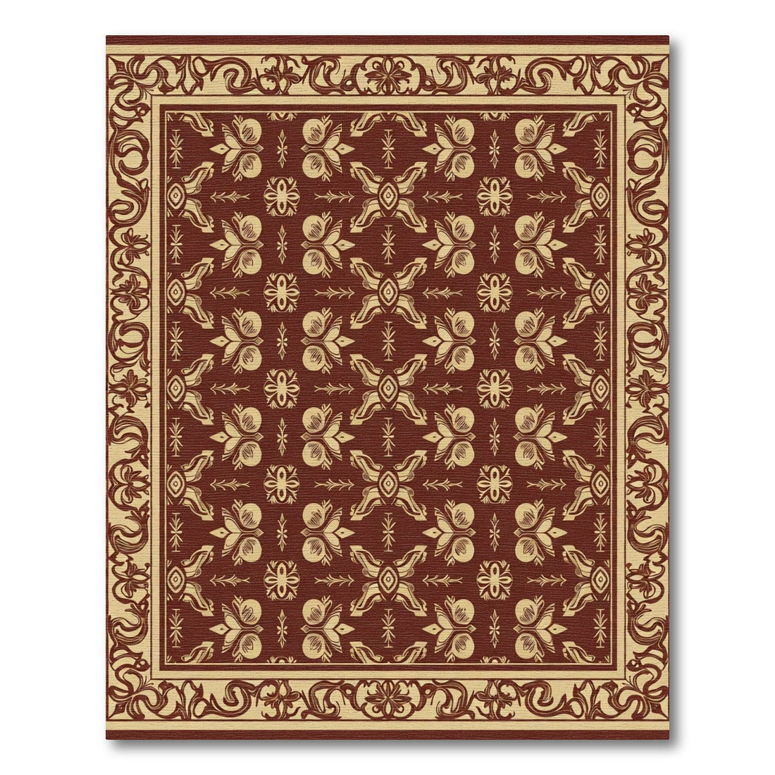 Rich Burgundy Floral Lattice Rectangle Rug