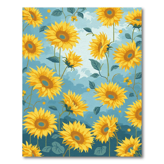 Yellow Sunflower Garden On Blue Sky Rug