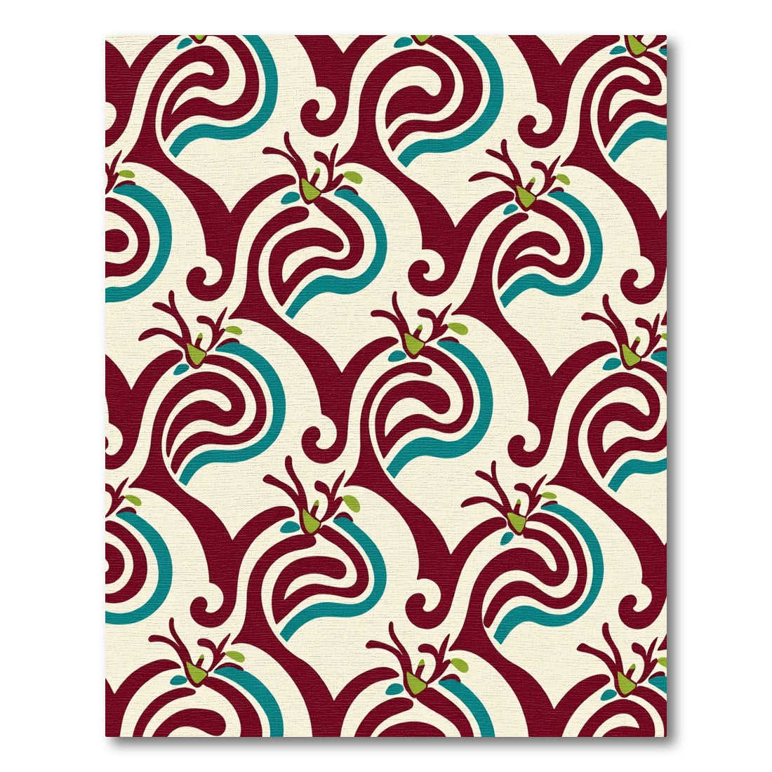 Crimson Teal Swirl Floral Garland Rug
