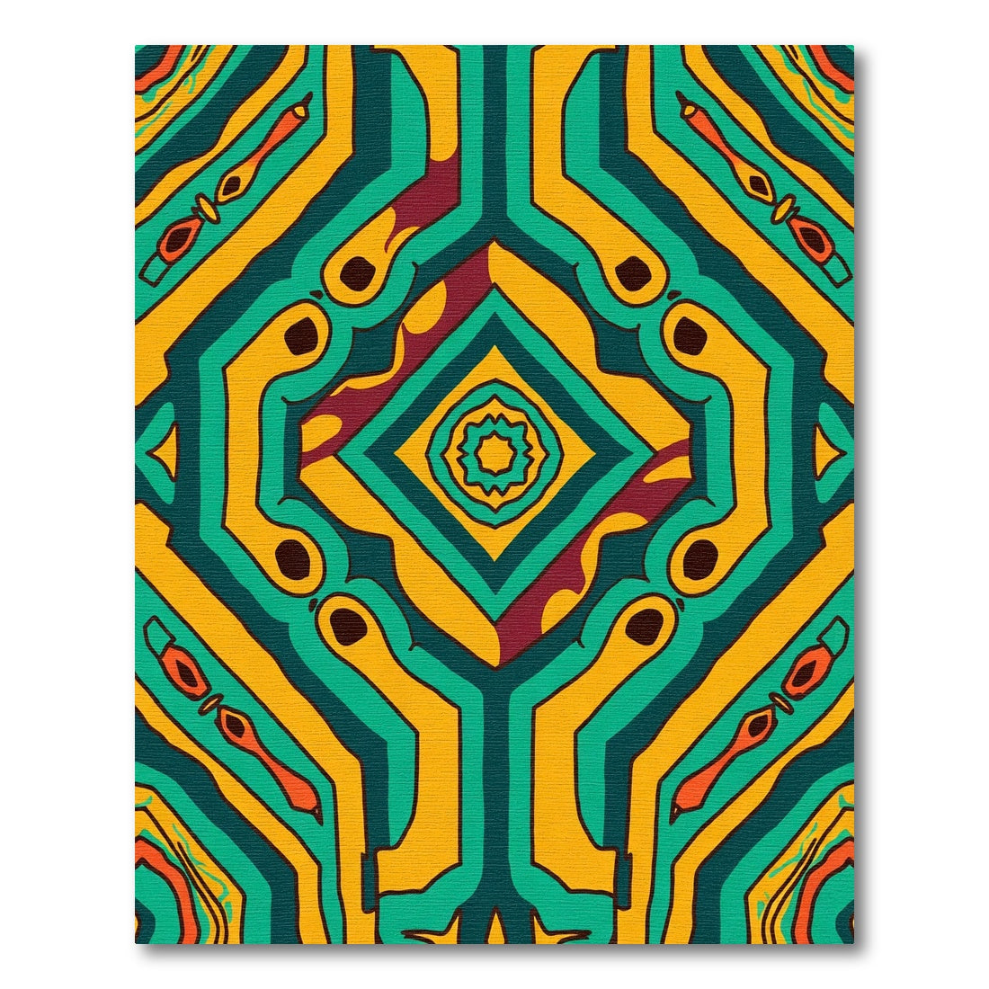 Bold Teal Yellow Symmetry Geometric Rug