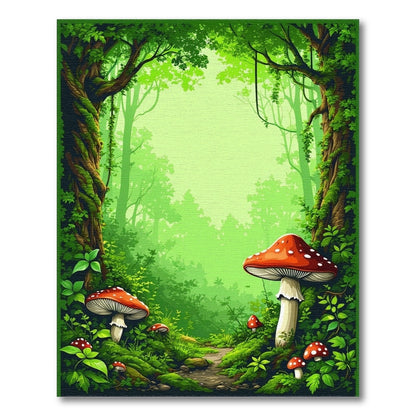 Enchanted Mushroom Forest Green Area Rug