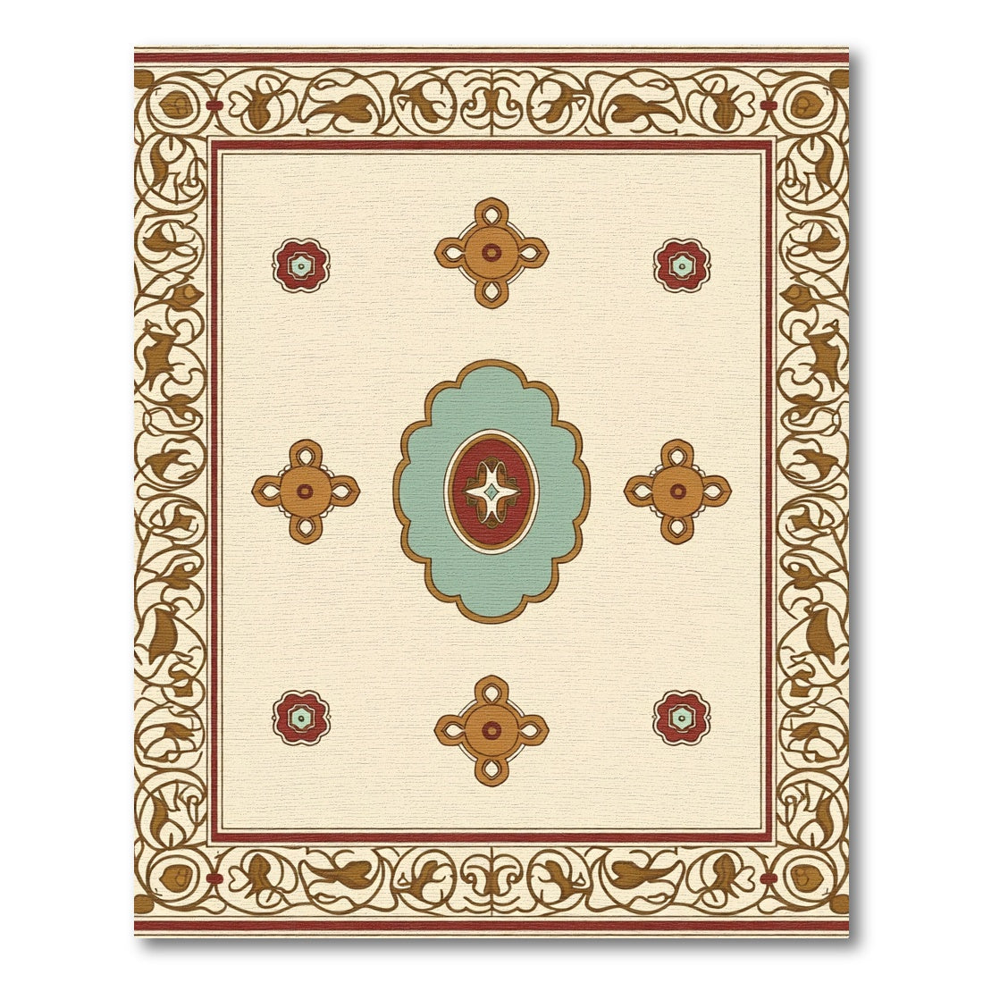 Burgundy Cream Geometric Floral Medallion Rug