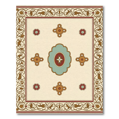 Burgundy Cream Geometric Floral Medallion Rug