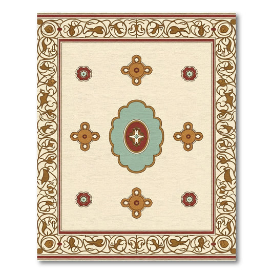 Burgundy Cream Geometric Floral Medallion Rug