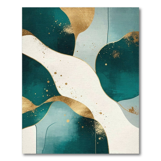 Abstract Area Blue and Teal Gold Abstract Area Rug