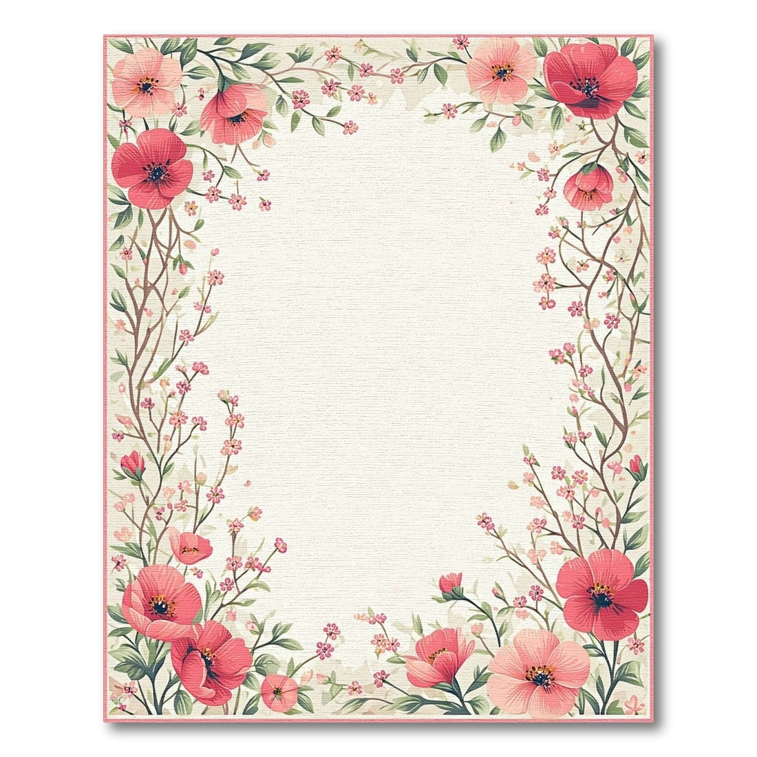 Floral Vintage Pink Poppy Floral Vintage Area Rug