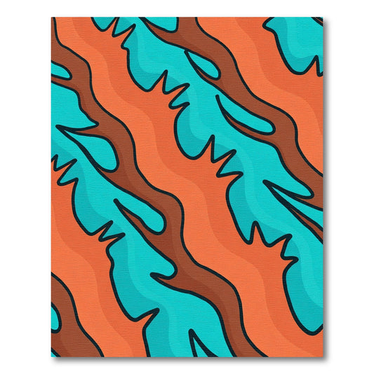 Orange Teal Wavy Organic Flow Rug