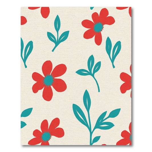 Red Floral And Teal Leaf Arrangement Rug