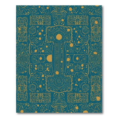 Teal Golden Ancient Glyphs Rug