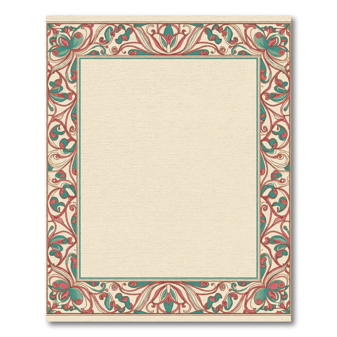 Art Nouveau Red Teal Floral Border Rug
