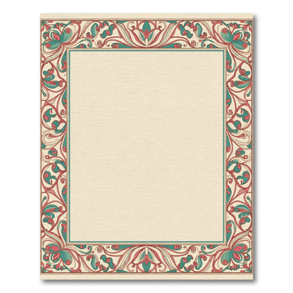 Art Nouveau Red Teal Floral Border Rug