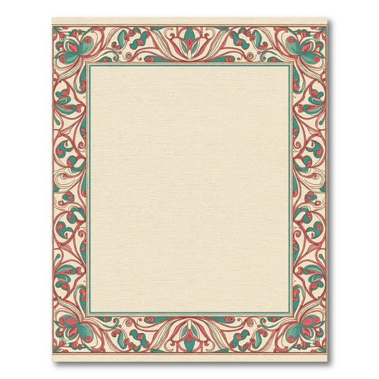 Art Nouveau Red Teal Floral Border Rug